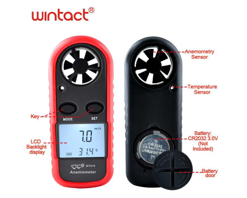 Анемометр цифровой 0,1-30м/с, -10-45°C WINTACT WT816