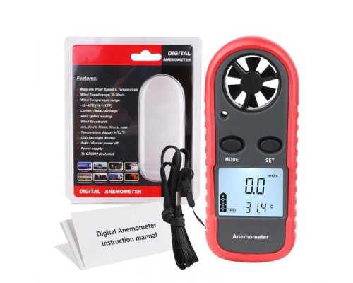 Анемометр цифровой 0,1-30м/с, -10-45°C WINTACT WT816