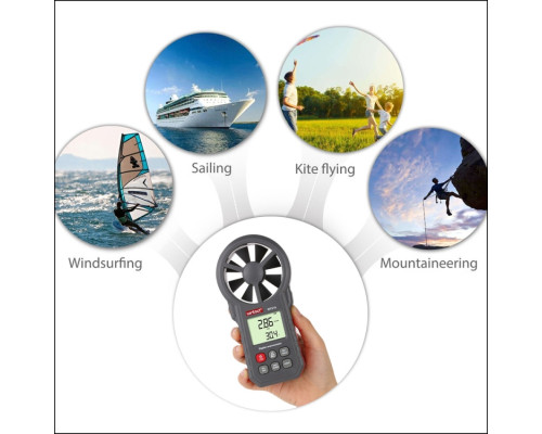 Анемометр крыльчатый USB, Bluetooth 0,3-30м/с, -10-45°C WINTACT WT87B