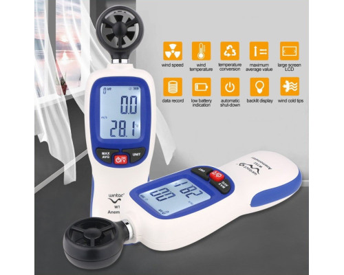 Цифровой крыльчатый анемометр 0,3-30м/с, -10-45°C WINTACT WT82