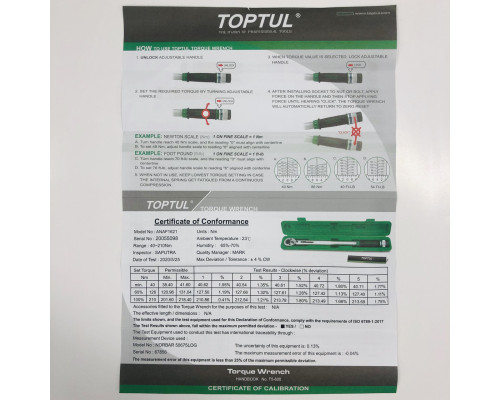 Динамометрический ключ 1/2" TOPTUL 535mm 40-210Nm ANAF1621