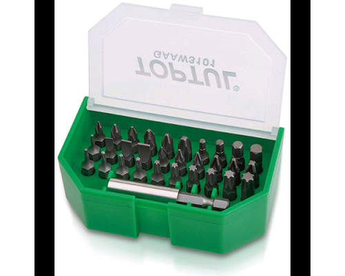 Набор бит для шуруповерта 31ед. TOPTUL 1/4" SL;PH;PZ;TORX;HEX + магнитный держатель GAAW3101