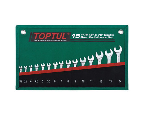 Набор ключей рожковых TOPTUL 15 шт. 3,2-14мм 15°х75° GRAJ1501