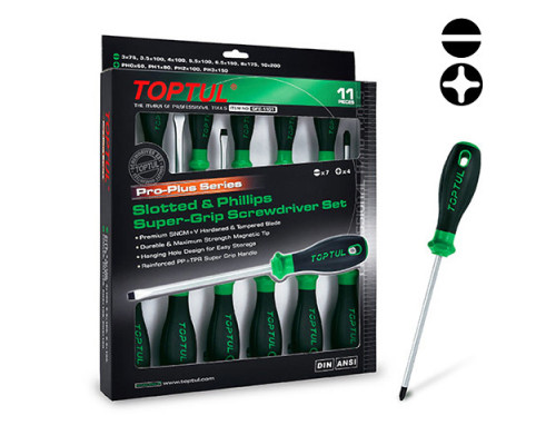 Набор профессиональных отверток 11 ед. PRO-PLUS SERIES TOPTUL GFE-1101