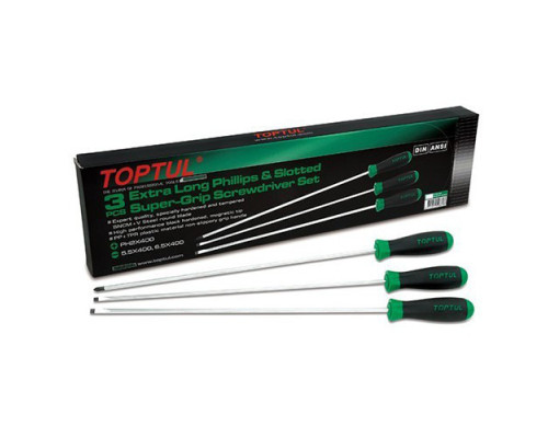 Набор отверток длинных 3ед. TOPTUL (PH1x250, PH2x250, SL5,5x400) GAAE0305