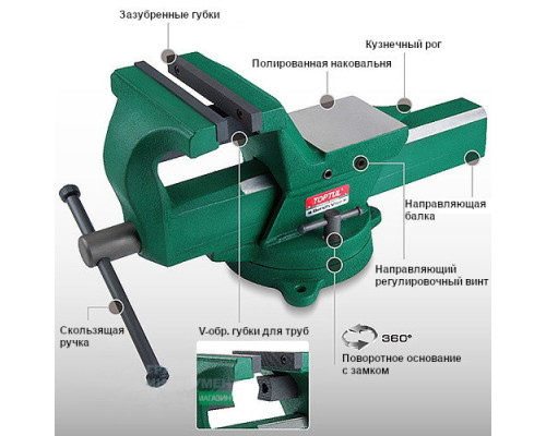 Тиски слесарные с наковальней 100мм 4" TOPTUL поворотные кованые DJAD0104