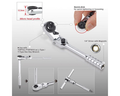 Трещотка мини 1/4" с шарниром TOPTUL 60 зубцов (исп. с FTDF0810) CHEV0811